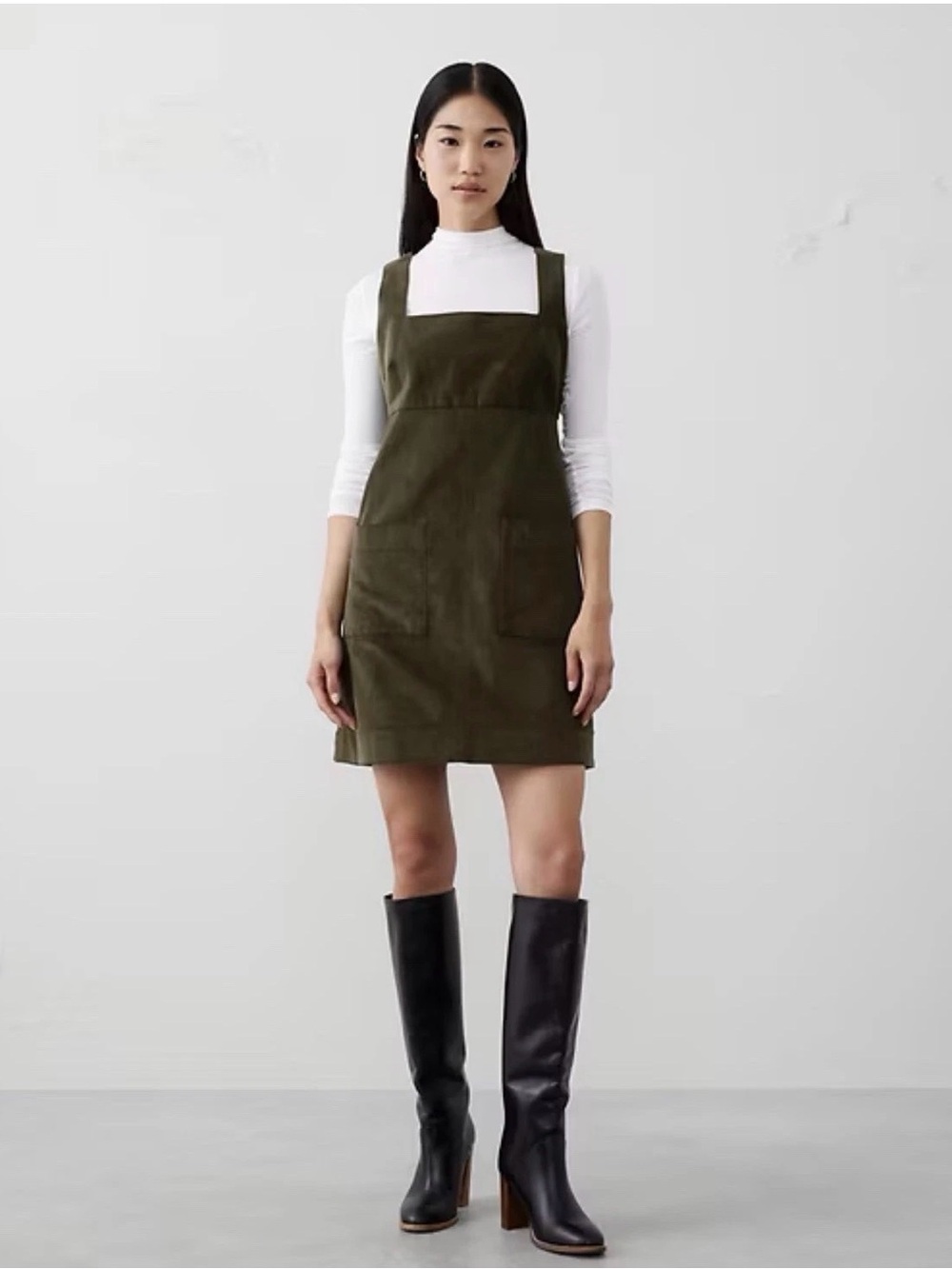 Banana Republic Corduroy Olive Green Square-Neck Dress Large NWT